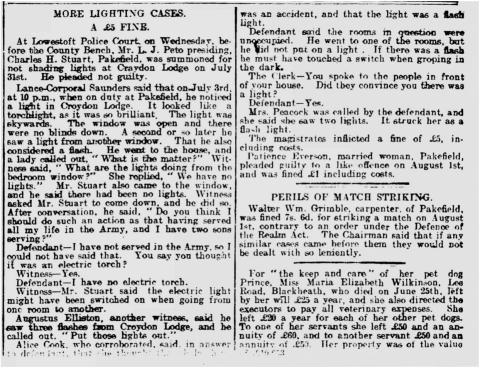 Court Case. Charles Stuart Lowestoft Journal. 12 August 1916