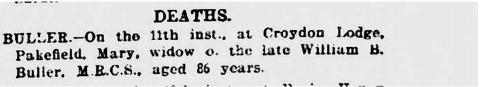 Death of Mary Buller Lowestoft Journal. 16 May 1908